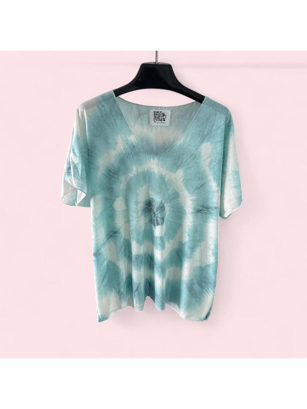 Free for Humanity Light Blue Tie-Dye V-Neck T-Shirt